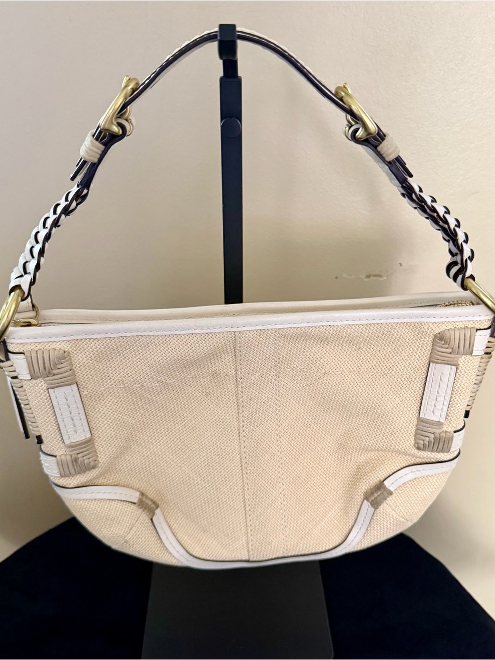 Coach Cream Canvas Shoulder Bag with Braided Handle